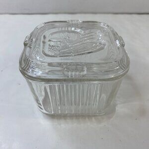 Federal Glass Ribbed Refrigerator Container Dish Lid Embossed Vegetable Motif